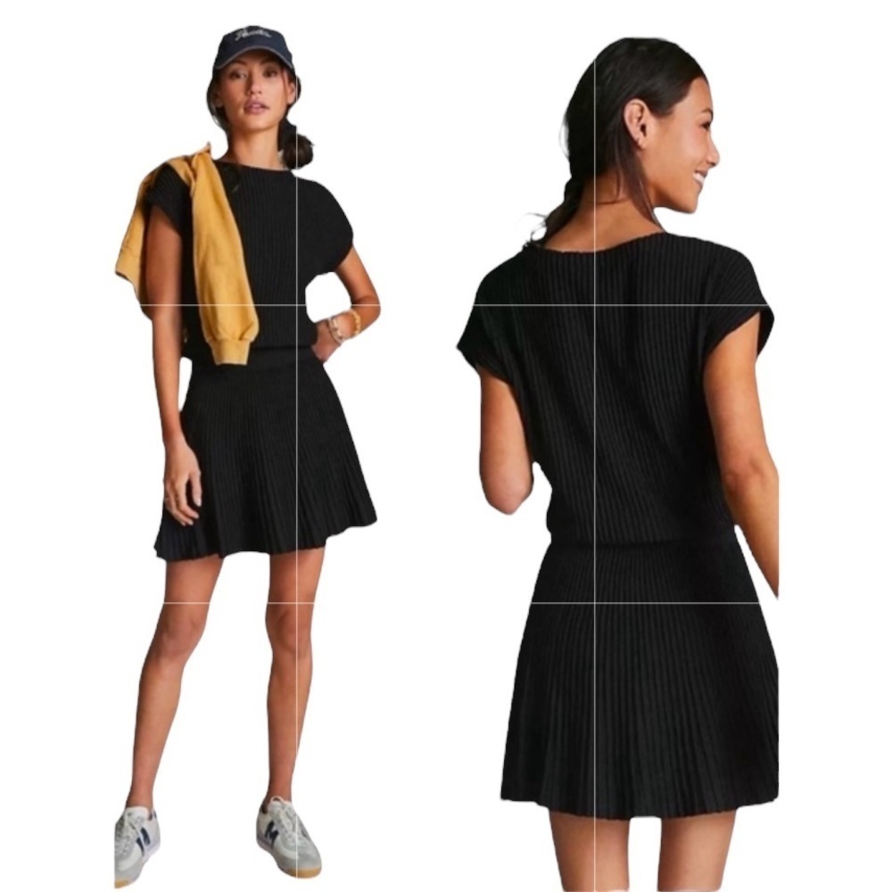Anthropologie Maeve Black Ruth Mini Sweater Dress Size M MSRP $148 Ribbed Casual